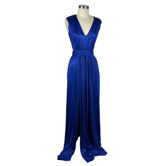 DRESS THE POPULATION Women's Krista Dress Front Slit Electric Blue Gown XS - Picture 1 of 9